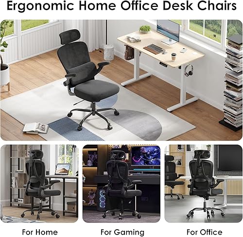 Miniatura 8 de Ergonomic Office Chair with Headrest Lumbar Support High Back Mesh Desk Chair 350 LBS Heavy Duty Adjustable Swivel Chair with Flip-Up Armrests