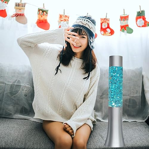 Miniatura 6 de Lightahead 13" Glitter Glow Lamp with Metal Base Motion Sparkle Lamp with Silver Base Blue Water Silver Glitter