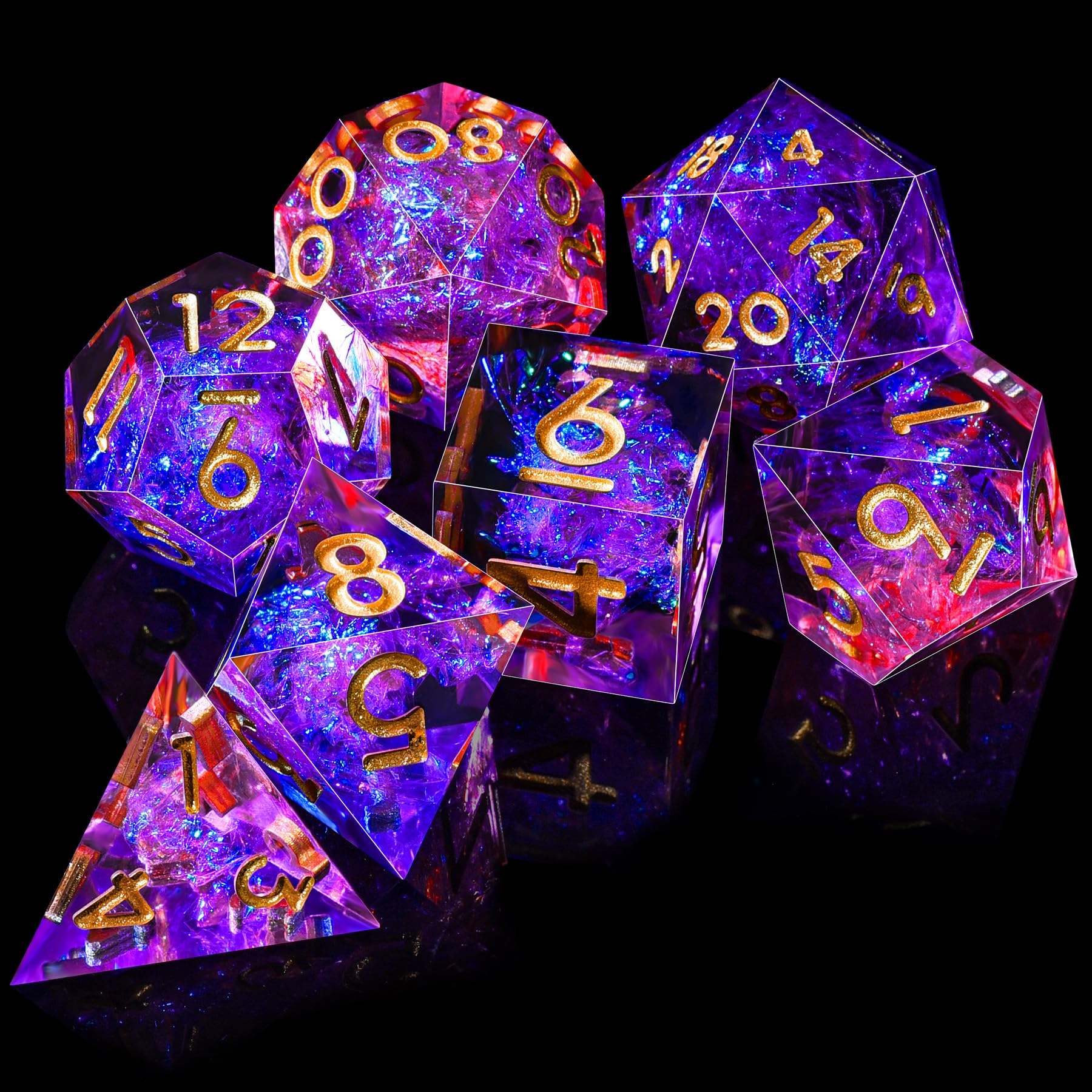 SIQUK 7 Pezzi Dadi Poliedrici Dadi da Gioco Polyhedral Dadi 7-Die DND Dice Set D4 D6 D8 D10 D12 D20 D% per DND RPG MTG Dungeon and Dragons, Pesca & Blu