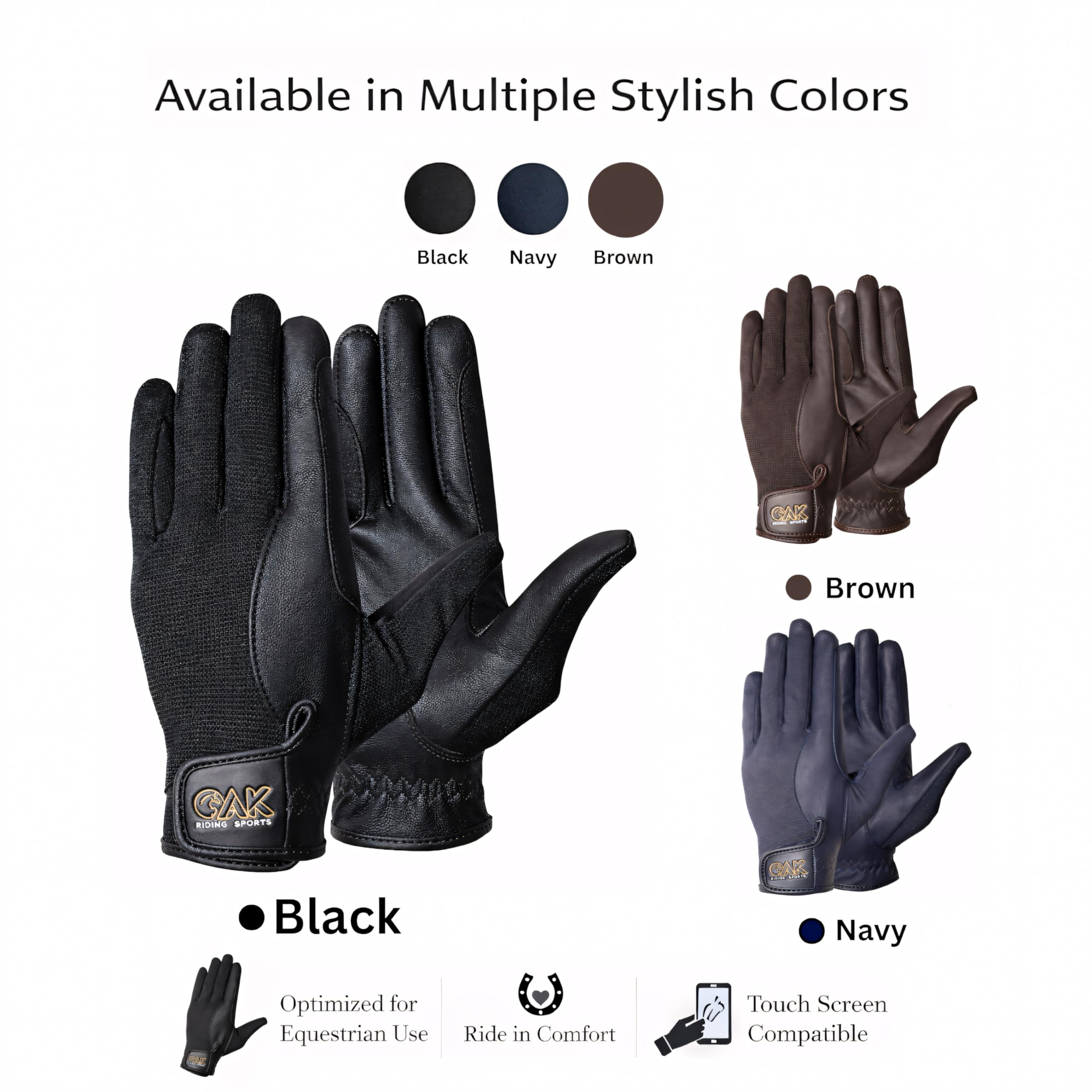 AK Solar Tech Gants d'équitation en cuir souple avec maille respirante