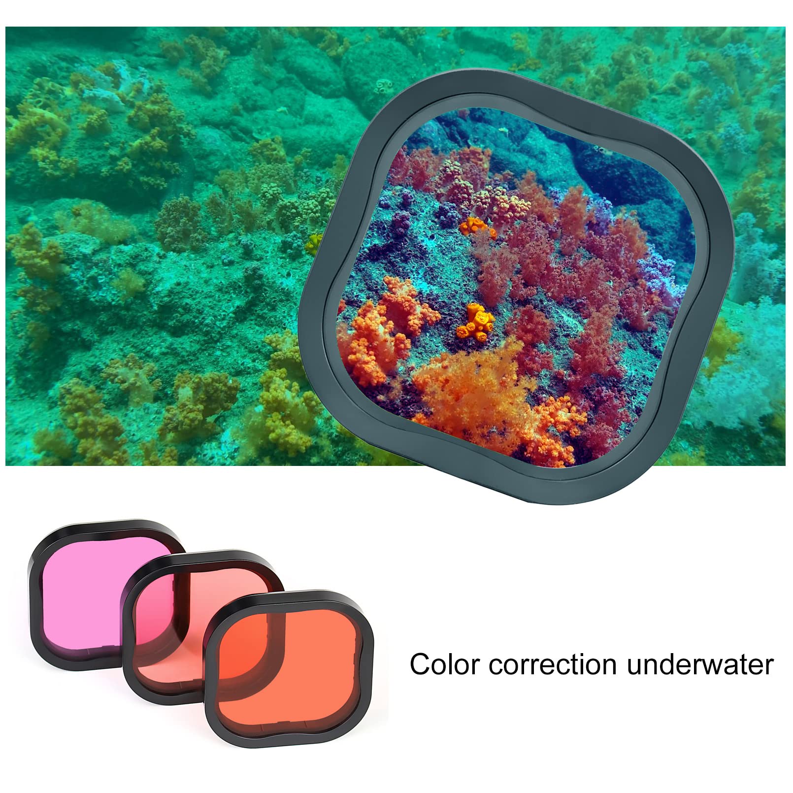 GEPULY Custodia impermeabile per GoPro Hero 8 nero con 4 filtri subacquei, custodia subacquea da 60 m, con filtri rossi, snorkeling, magenta, Close-up per GoPro Hero 8 fotocamera nera