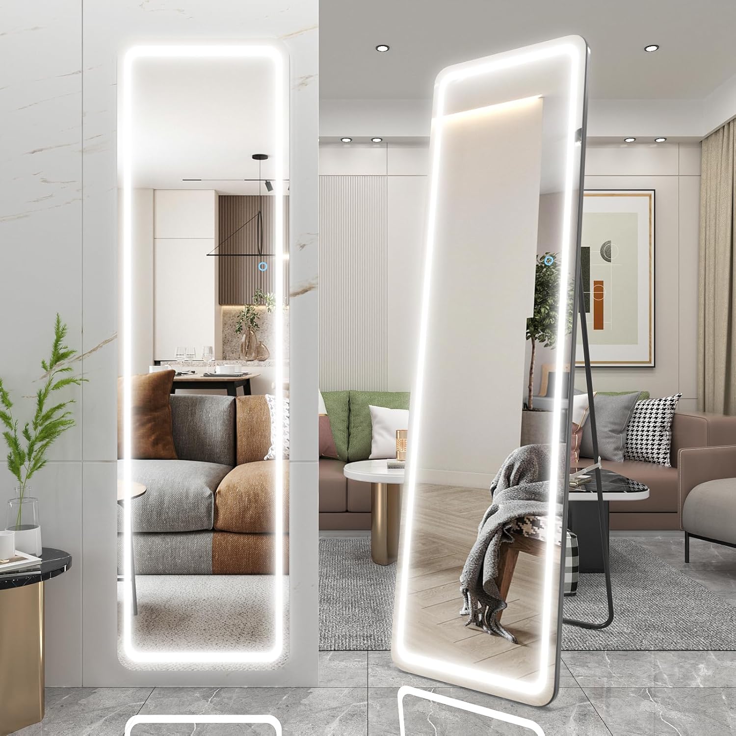 Full Length Floor Mirror with Light 63"x16", Wall Mounted