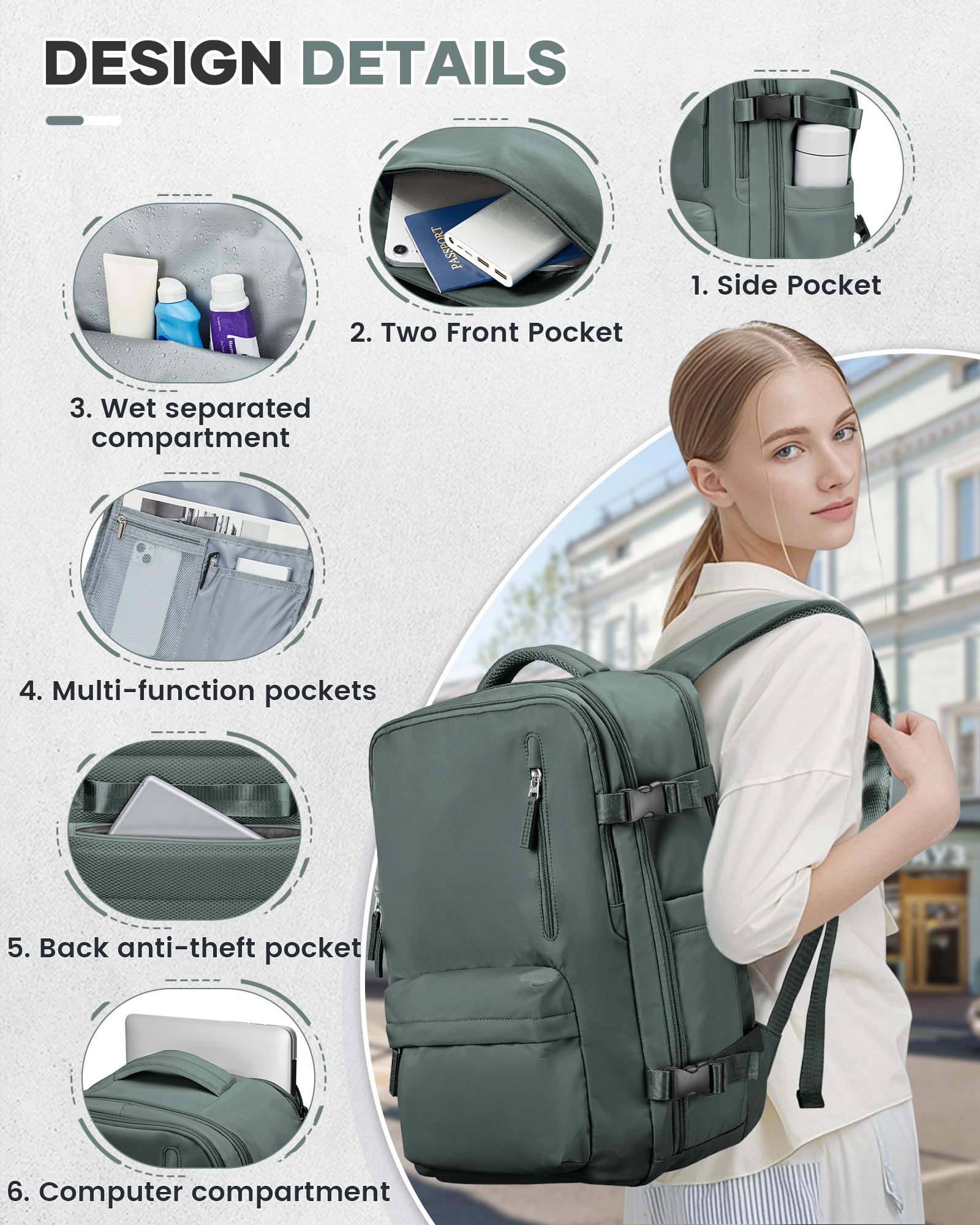 BJLFS Borse da Cabina per Ryanair 40×30×20 Zaino da Viaggio con Sottovuoto Bagaglio a Mano 40x20x25 Easyjet 45×36×20,Zaino Wizzair 40x30x20,Zaino Casual per laptop da 14 pollici per scuola