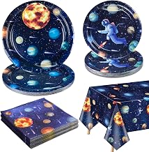 Space Party Decorations for 20 Guests Includes Paper Plates, Napkins, Table Cloth for Children's Birthday Party Solar System Theme