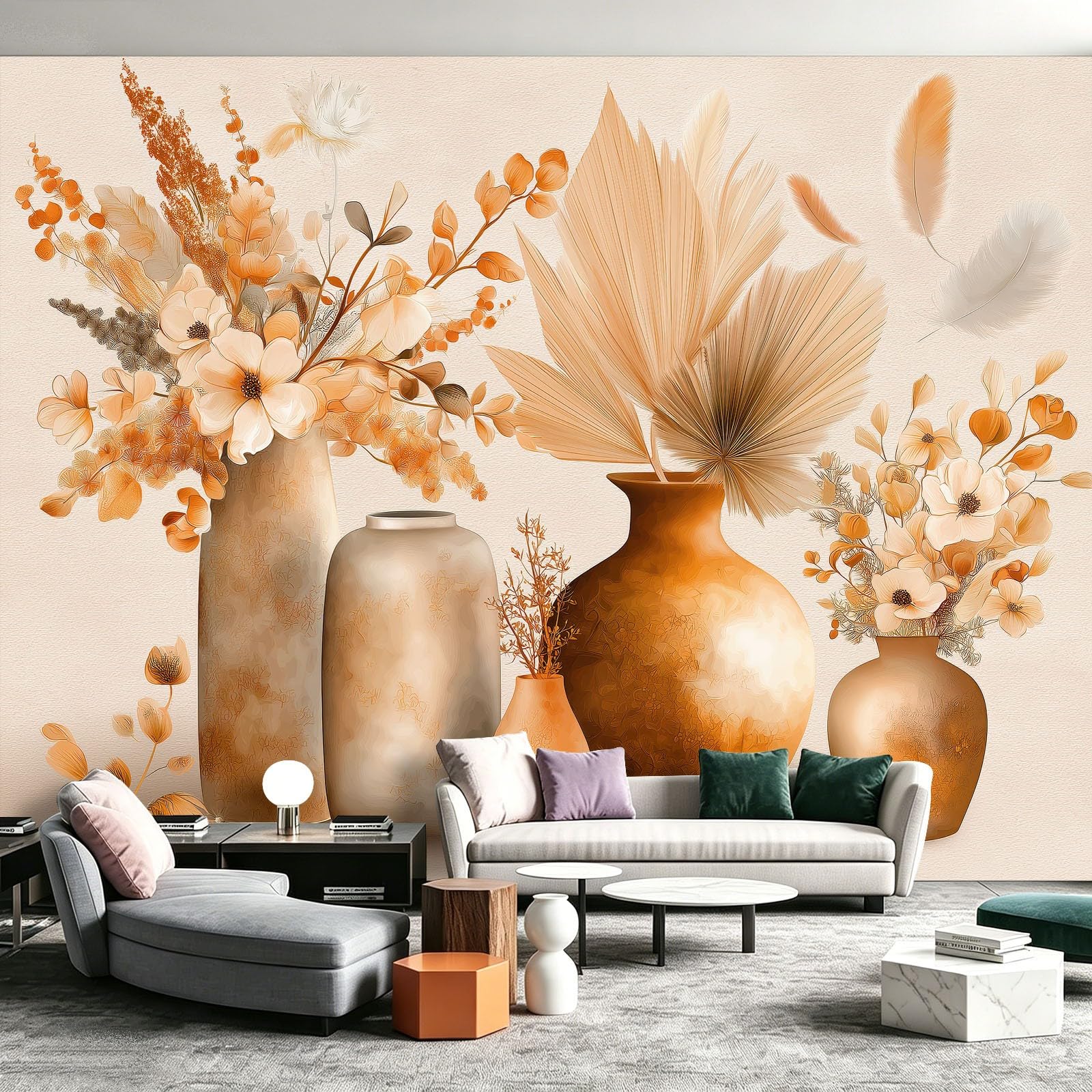 Tapeta w stylu boho – trawa pampasowa, roślina, fototapeta 300 x 210 cm – tapeta z włókniny, tapeta ścienna, tapeta z motywem, tapeta ścienna, dekoracja ścienna do salonu, pokoju dziewczynki, chłopca