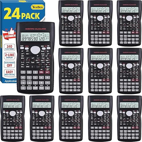 24 Pack Scientific Calculators Bulk, 2-Line Large Screen Display 240 Functions Scientific Calculators for Students, Math Algebra Fraction Calculator for High School College School