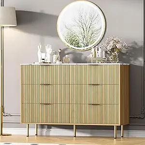 GarveeHome 6 Drawers Dresser for Bedroom, Fluted Dresser Chest of Drawers with Handle, Wood Modern Dressers for Closet, Bedroom Furniture Storage Organizer for Living Room, Hallway