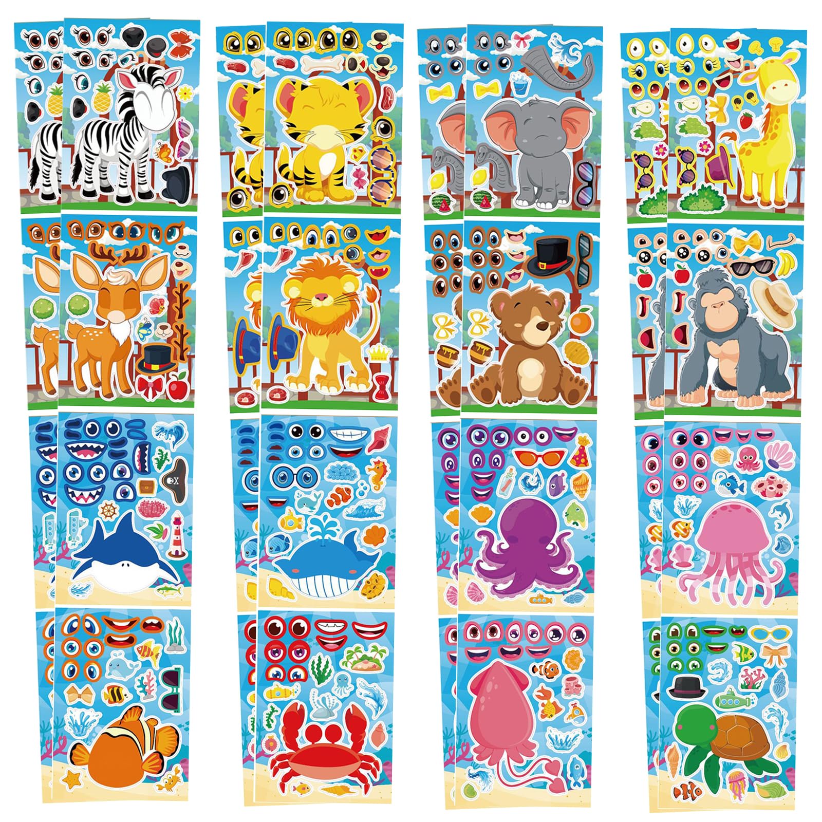 32 PCS Stickers for Kids Party Bag fillers Animal Stickers Make a face Stickers for Kids Sticker Sheets for Children Stickers for Party Bags Kids Party Favor Supplies