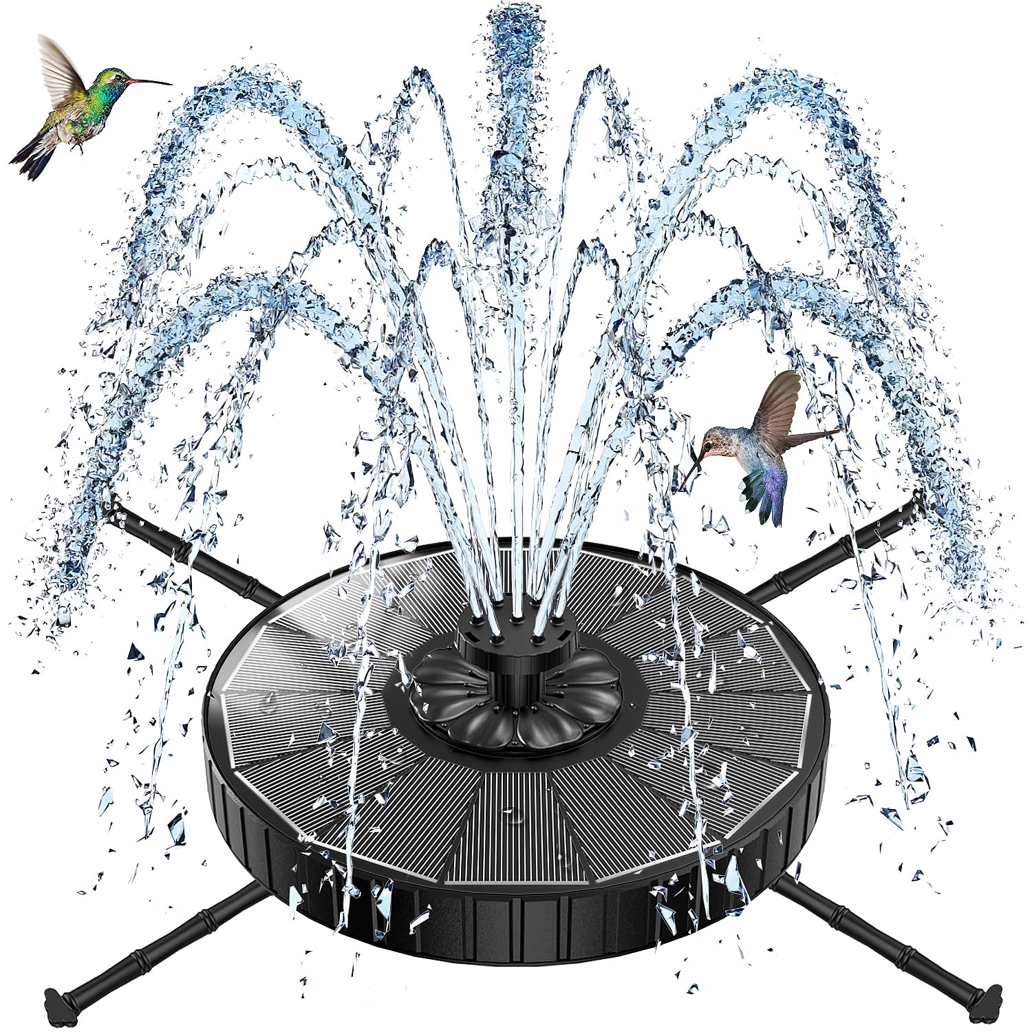 SZMP 3.5W Solar Springbrunnen für Außen mit Rotierende Stange, 2026 Upgrade Glas Solar Teichpumpe, Verstellbare Wasserhöhe, Solarbrunnen mit 8 Effekte Solar Schwimmender Solarpumpe für Garten, Teich