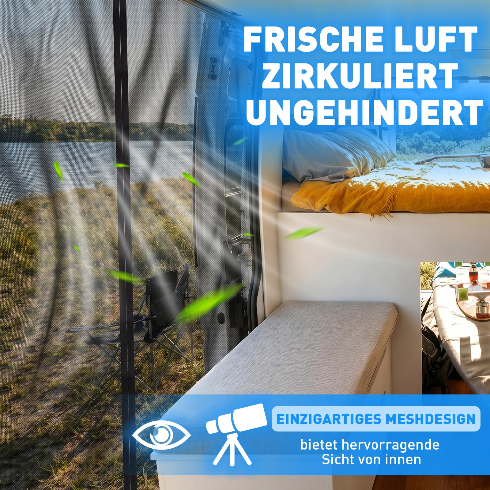 Moskitonetz Magnetisch für VW T5 T6 Schiebetür Fliegengitter Magnet Insektenschutz Schiebetür Car Mosquito Net Auto Accessoires Camping Zubehör Glamping, 148x115cm