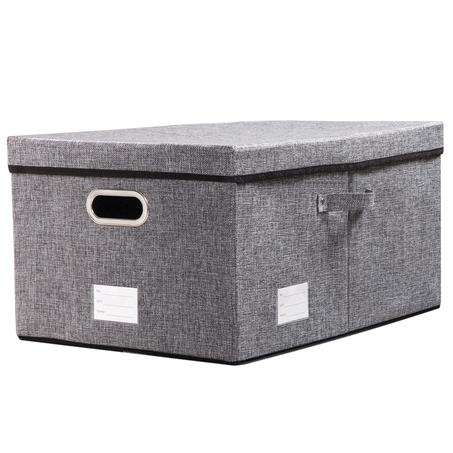 Prandom Storage Boxes with Lids Large,Collapsible Linen Fabric Storage Box,Decorative Bins,Really Useful Box,Clothing Storage,Stackable,58x40x30cm,Grey[1-Pack]