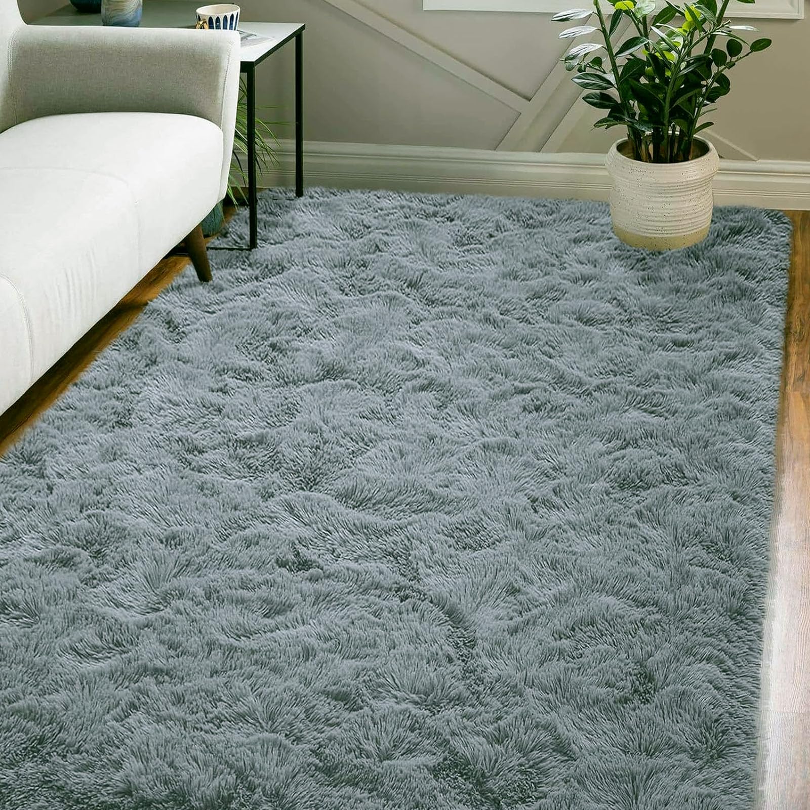 Tapis shaggy long poil 200 x 220 cm tapis salon chambre gris antidérapant