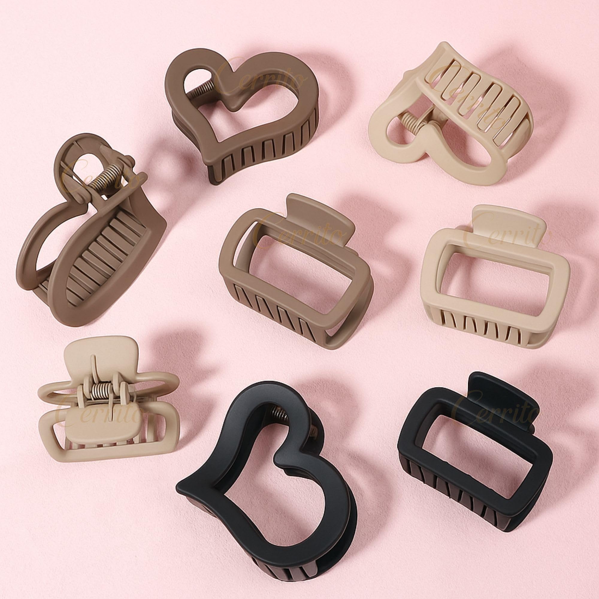 Cerrito Medium Hair Claw Clips for Women 3 Heart & 3 Rectangle, Matte Strong Hold Grip for Thick, Thin Hair, Neutral Aesthetic Accessories for Casual, Office, and Office-Friendly Styling, Multicolor-image-12
