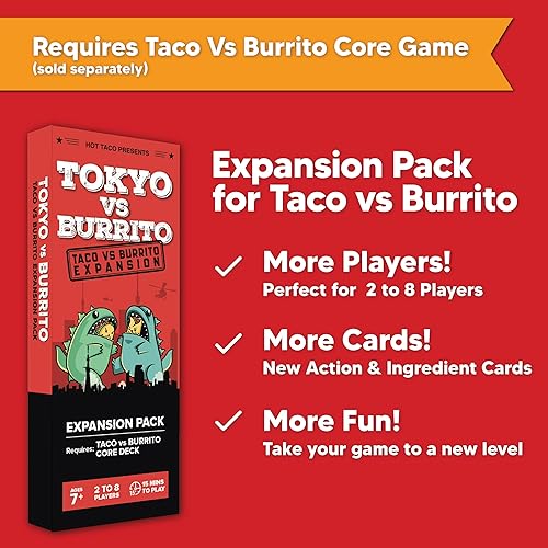 Miniatura 2 de Taco vs Burrito Paquete de expansión de Tokio, divertido juego familiar para niños y adultos, ideal para noches de juego familiares, juego de mesa y