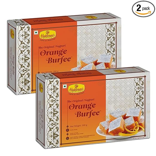 Haldiram's Nagpur Orange Burfee 500 Grams (Pack of 2).