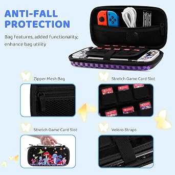 HYPERCASE Sevimli Mantar Çiçek Anahtarı OLED Taşıma Çantası, Taşınabilir Seyahat Aksesuarları Saklama Çantası Glitter Switch OLED Koruyucu Kapak Cilt, Omuz Askısı, Ekran Koruyucu ve 2 Thump Caps