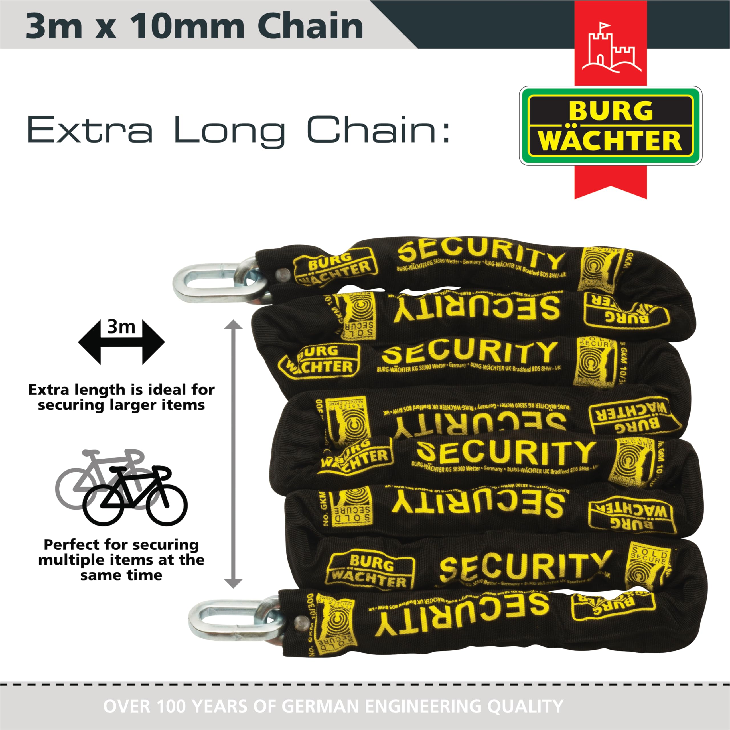 Burg-Wachter GKM 10/300 - Catena di sicurezza in oro, 10 mm, 3 m, colore: Nero