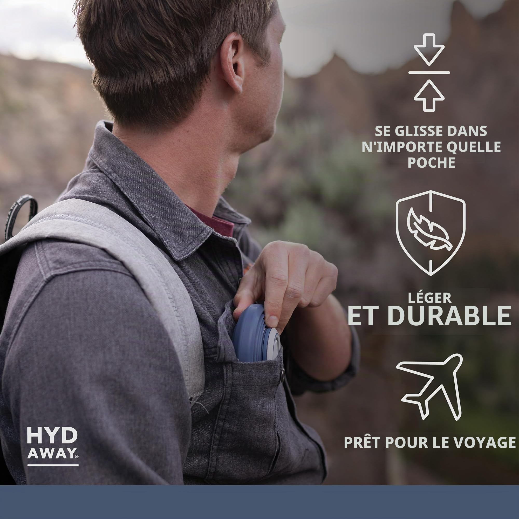 HYDAWAY - Bouteille d'eau pliable, couvercle à rabat, facile à emporter, pratique lors de vos déplacements, silicone de qualité alimentaire, 750 ml