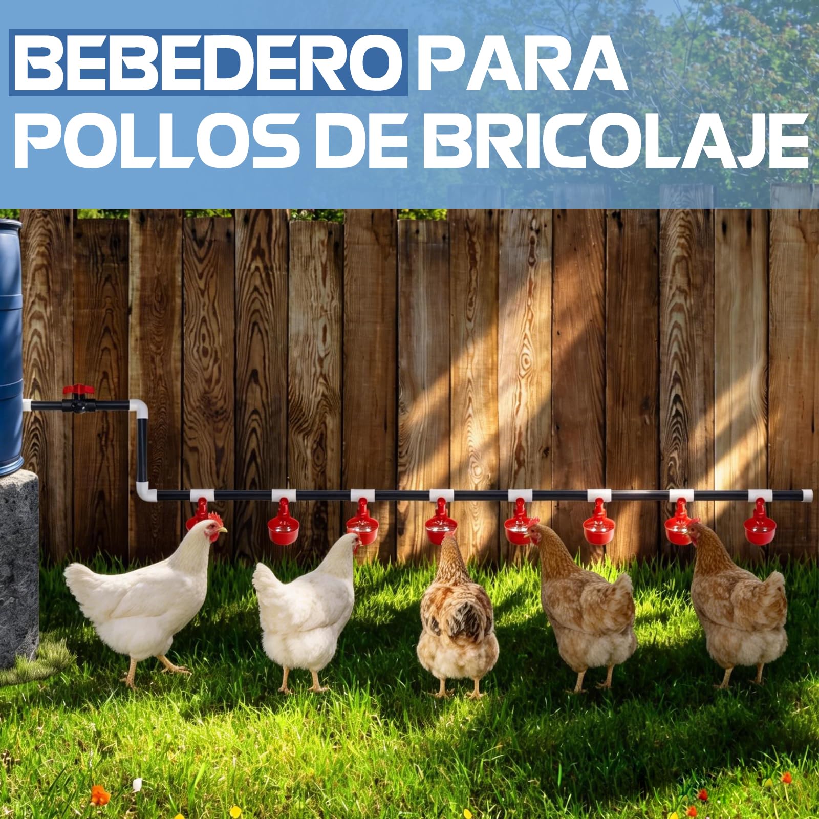 Bebedero AutomáTico para Pollos, Bebedero para Pollos de PVC ccon Piezas en T y Tubo de PVC, Regulador de PresióN para El Agua de AlimentacióN de Aves de Corral