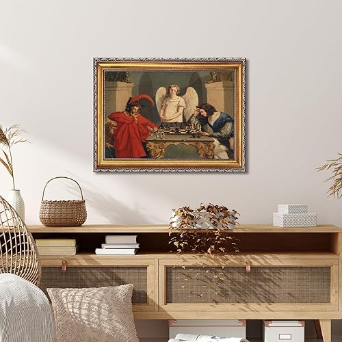 Miniatura 4 de Póster de Fausto y Mefistófeles jugando al ajedrez, arte de pared clásico vintage de The Devils Checkmate Pintura Retro Cuadro Impresiones en lienzo