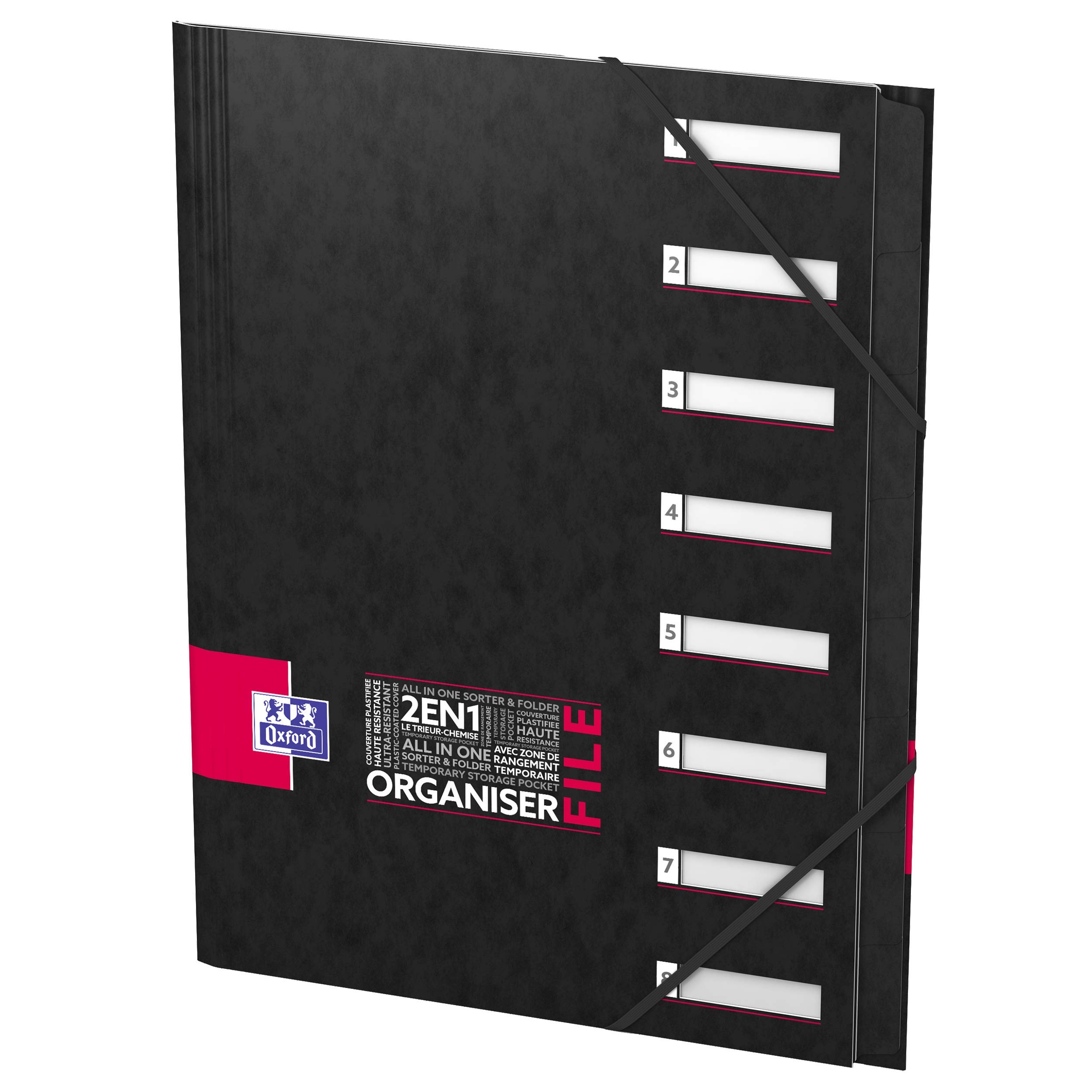 Oxford OrganiserFile Trieur 8 Compartiments Format A4 Fermeture Elastique Couverture Carte Pelliculée Couleur Aléatoire 400065859