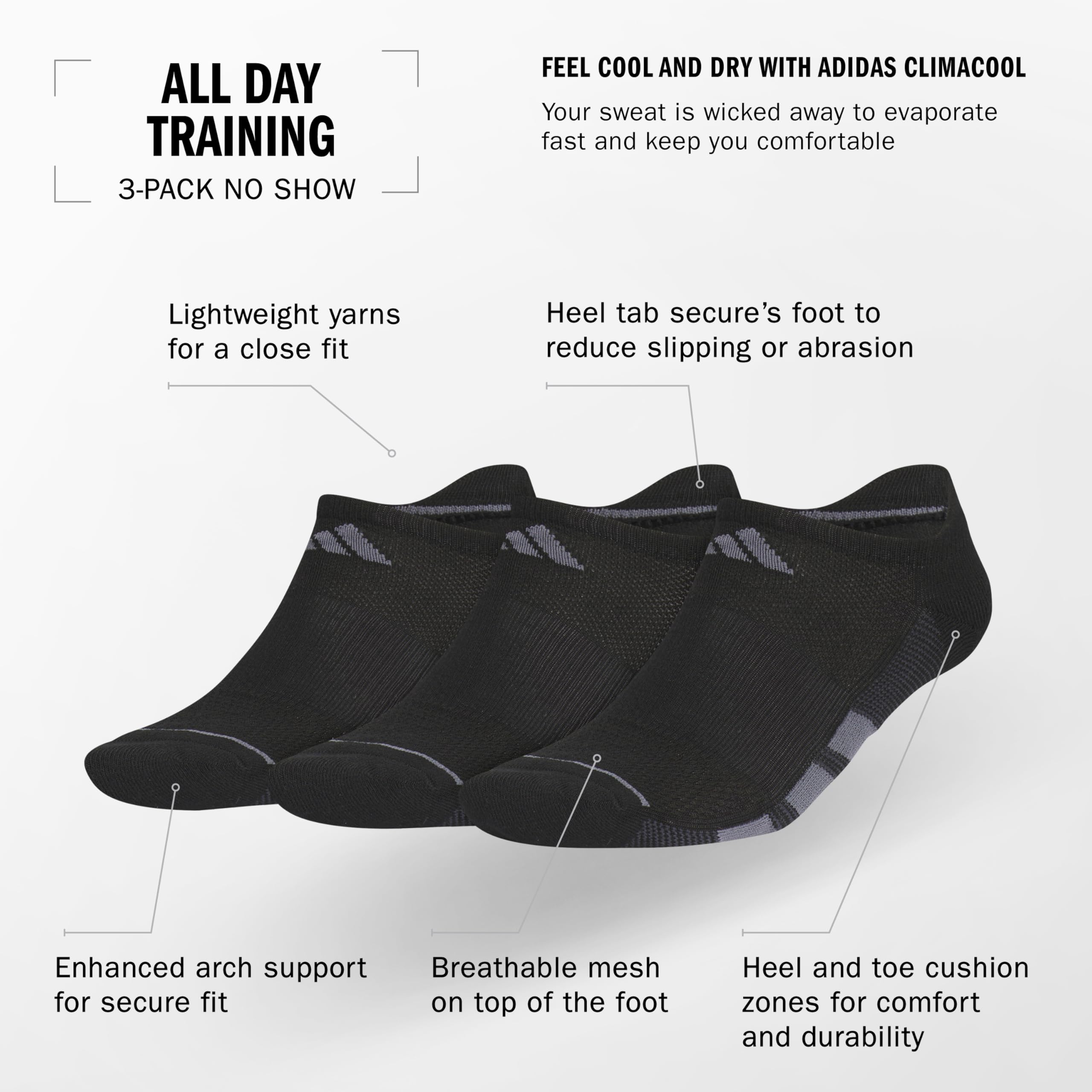 adidas 3-stripe No Show Socks (3-pair) Calcetines invisibles Hombre (Pack de 3)