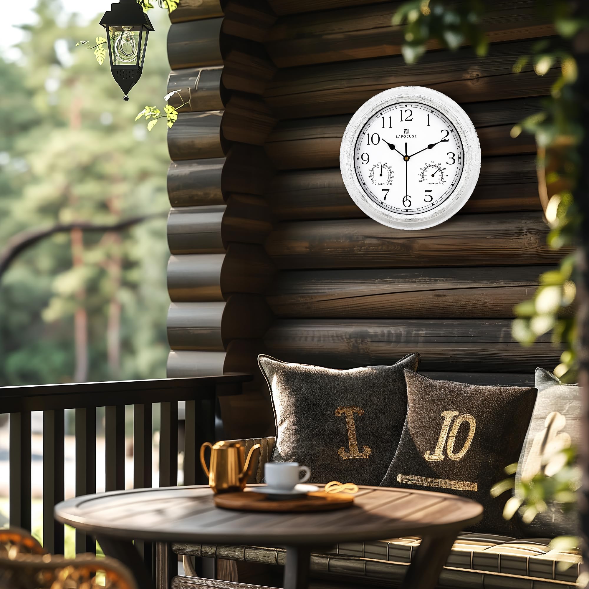 Lafocuse 12 Inch White Outdoor Wall Clock Waterproof Silent with Temperature and Humidity - Image 4