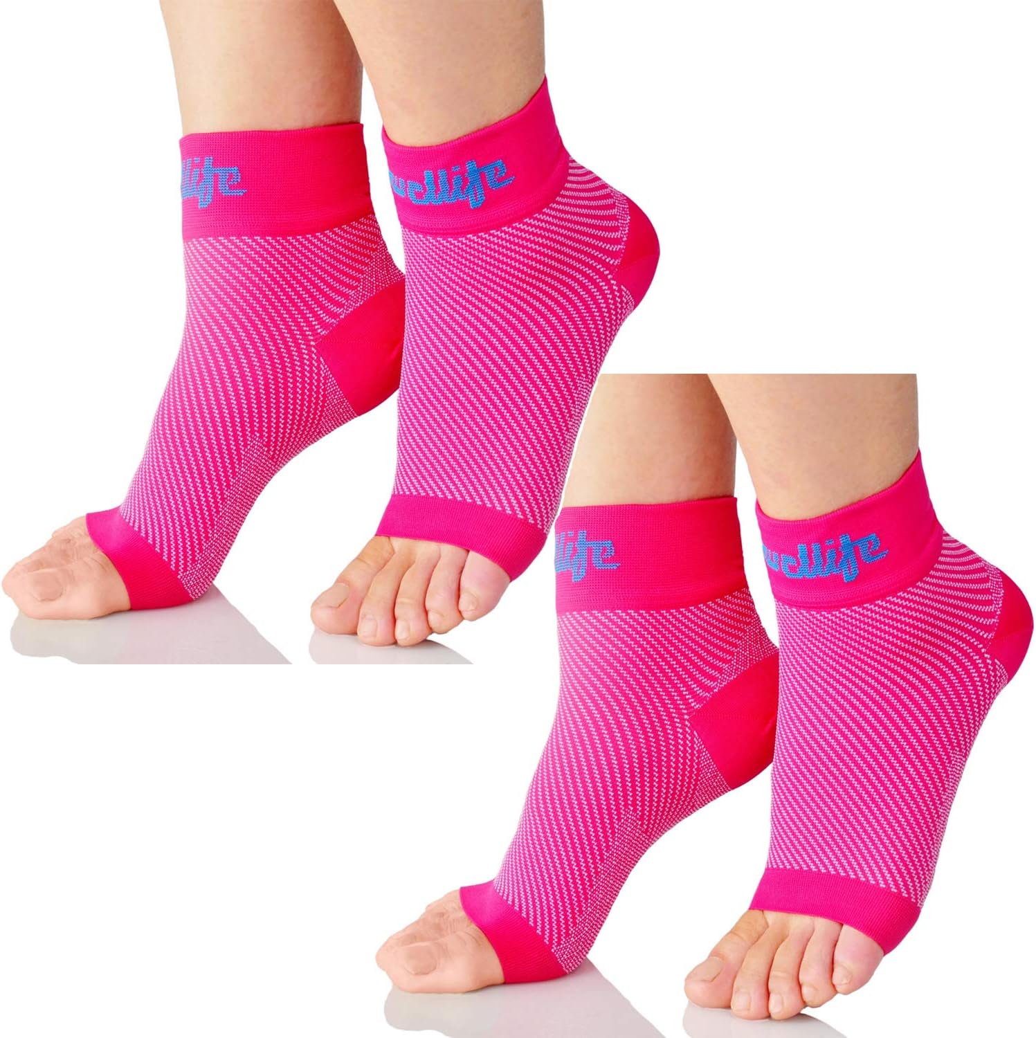 Dowellife Plantar Fasciitis Socks, Ankle Brace Compression Support Sleeves & Arch Support, Foot Compression Sleeves, Ease Swelling, Achilles Tendonitis, Heel Spur for Men Women (Pink 2 Pairs, Large)