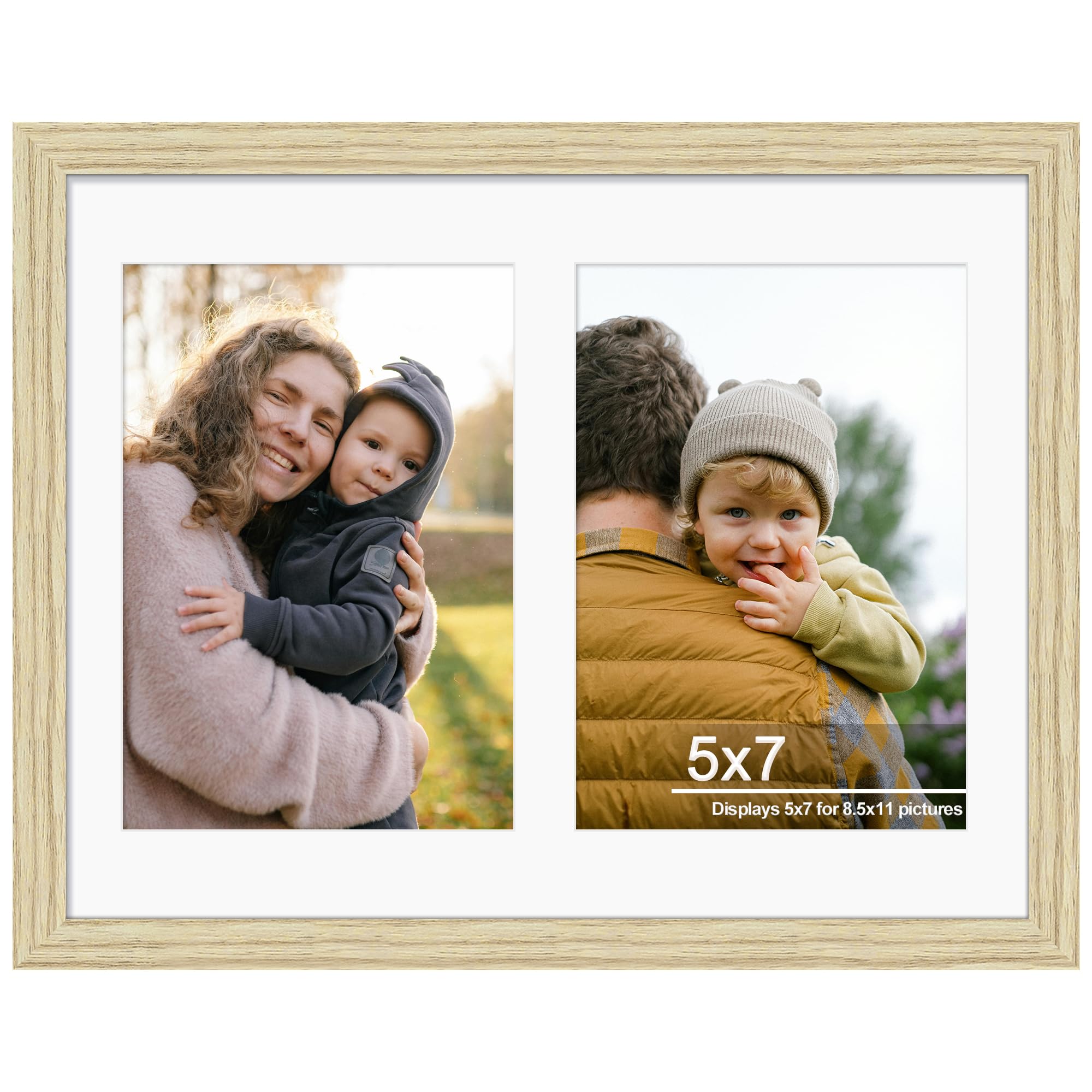 DUENPY 8.5x11 Double 5x7 Picture Frame Double Picture Frame Displays Two 5x7 inch Photos Available Horizontal Wall Mounting Display and Vertical Wood Color
