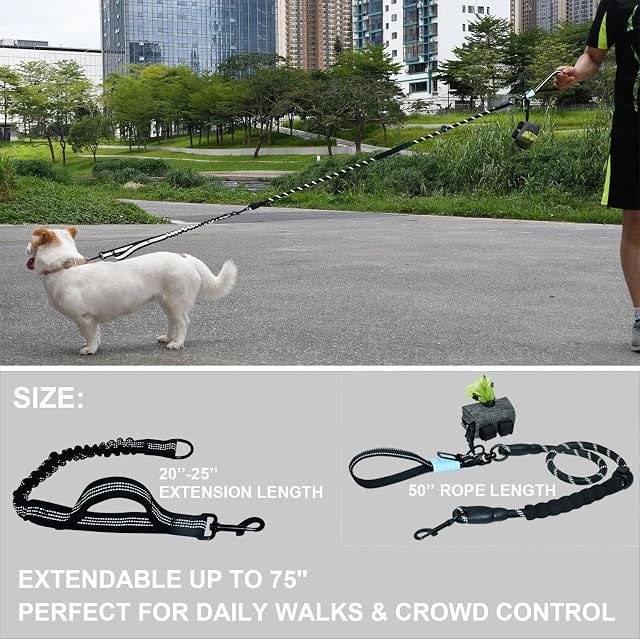 Foto 6 de 8 de Tiesenci Correa 4en1 Resistente NoPull Bungee 1.8m Negro Perros Grandes