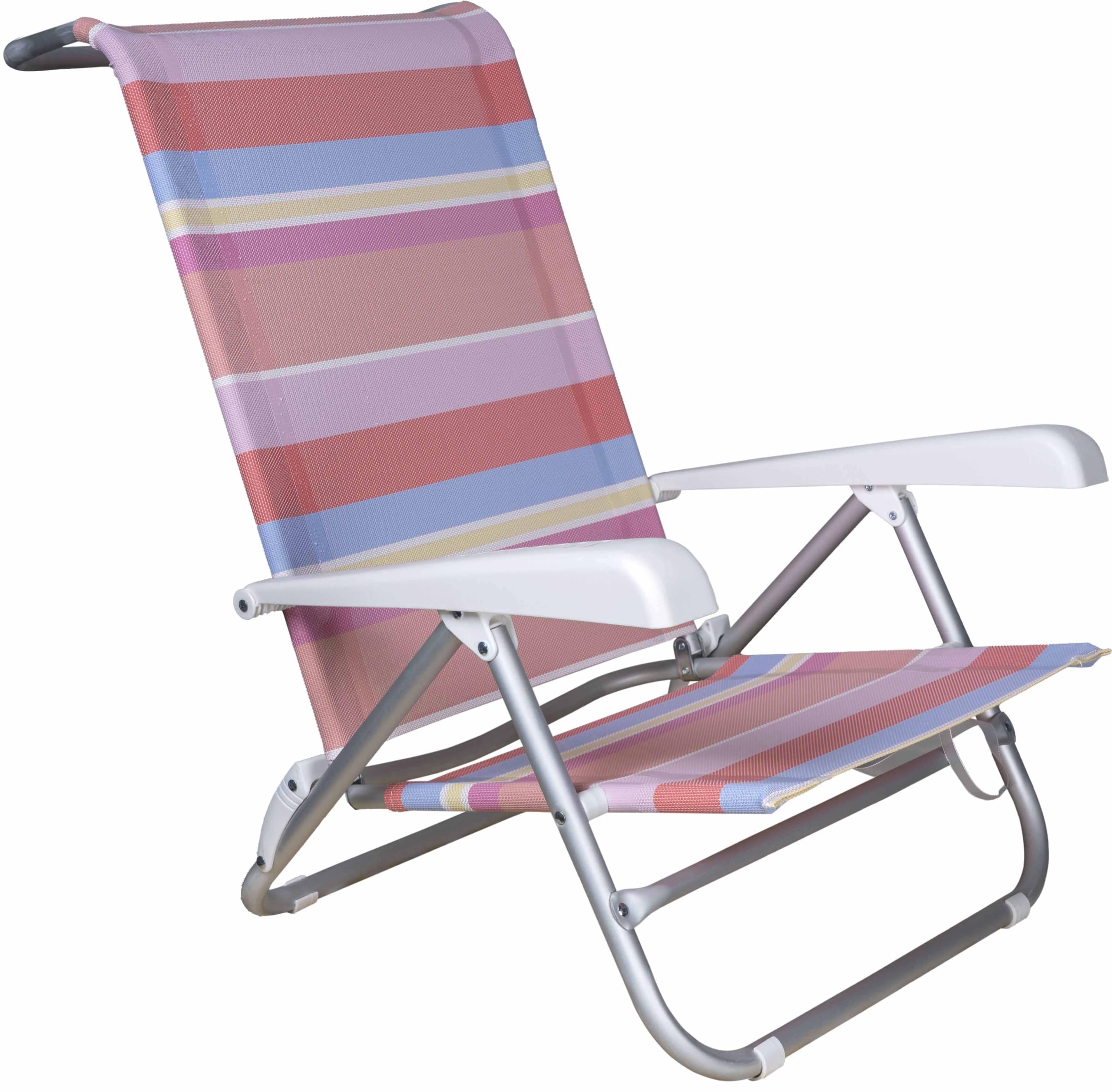FENGSEN Silla Plegable de Playa con cojín, multiposición, 8 Posiciones, y Cama máx 100 kg, Estructura Reforzada, Aluminio y PVC (Rosa)