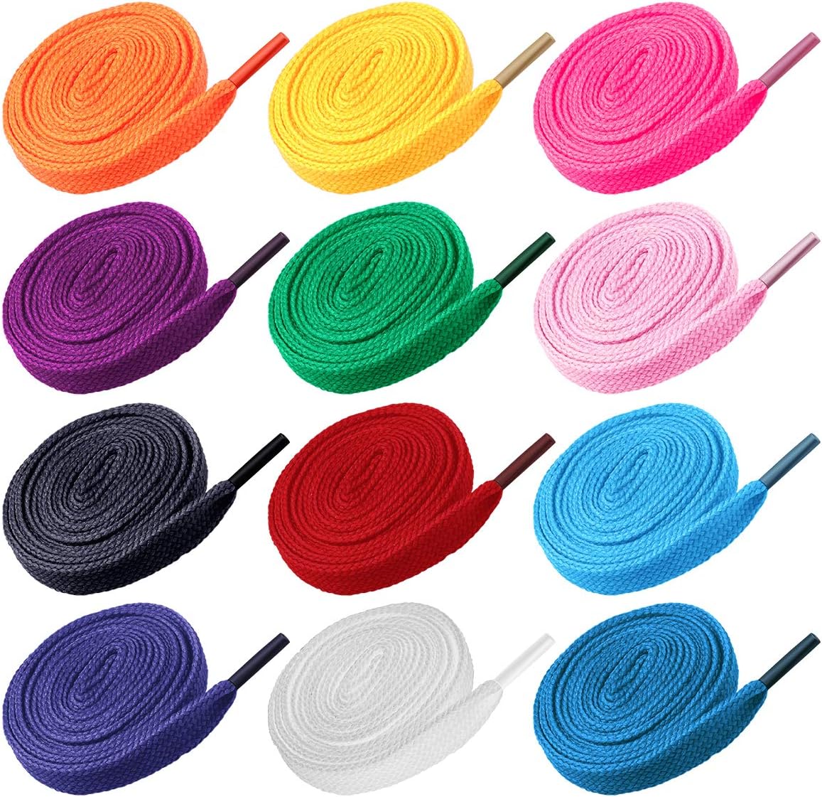 VORCOOL 12 Pairs Flat Coloured Athletic Shoe Laces for Sneakers Skate