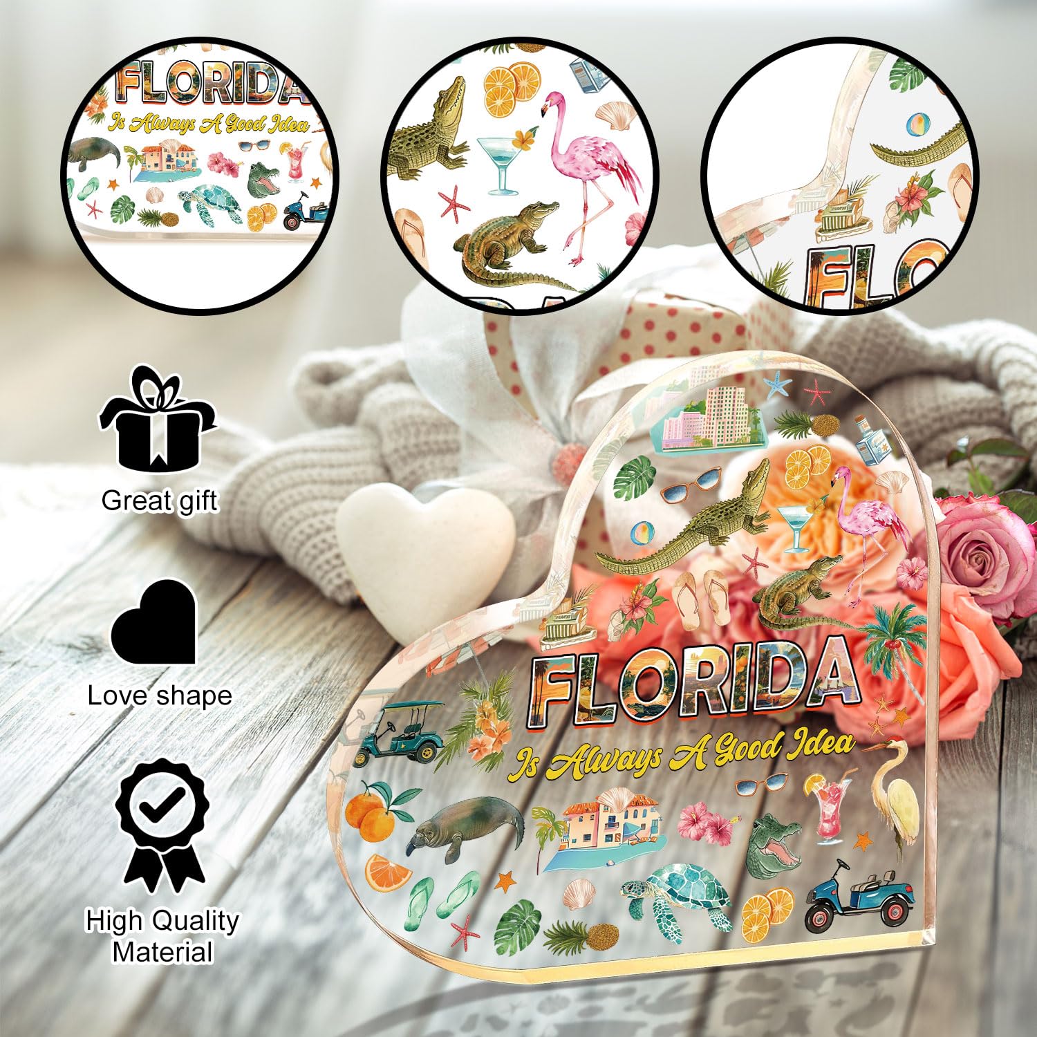 Florida Souvenirs, Florida Themed Gifts 4X4 Inch Acrylic Florida's Plaque Bedroom Dining Room Florida's Theme Decor