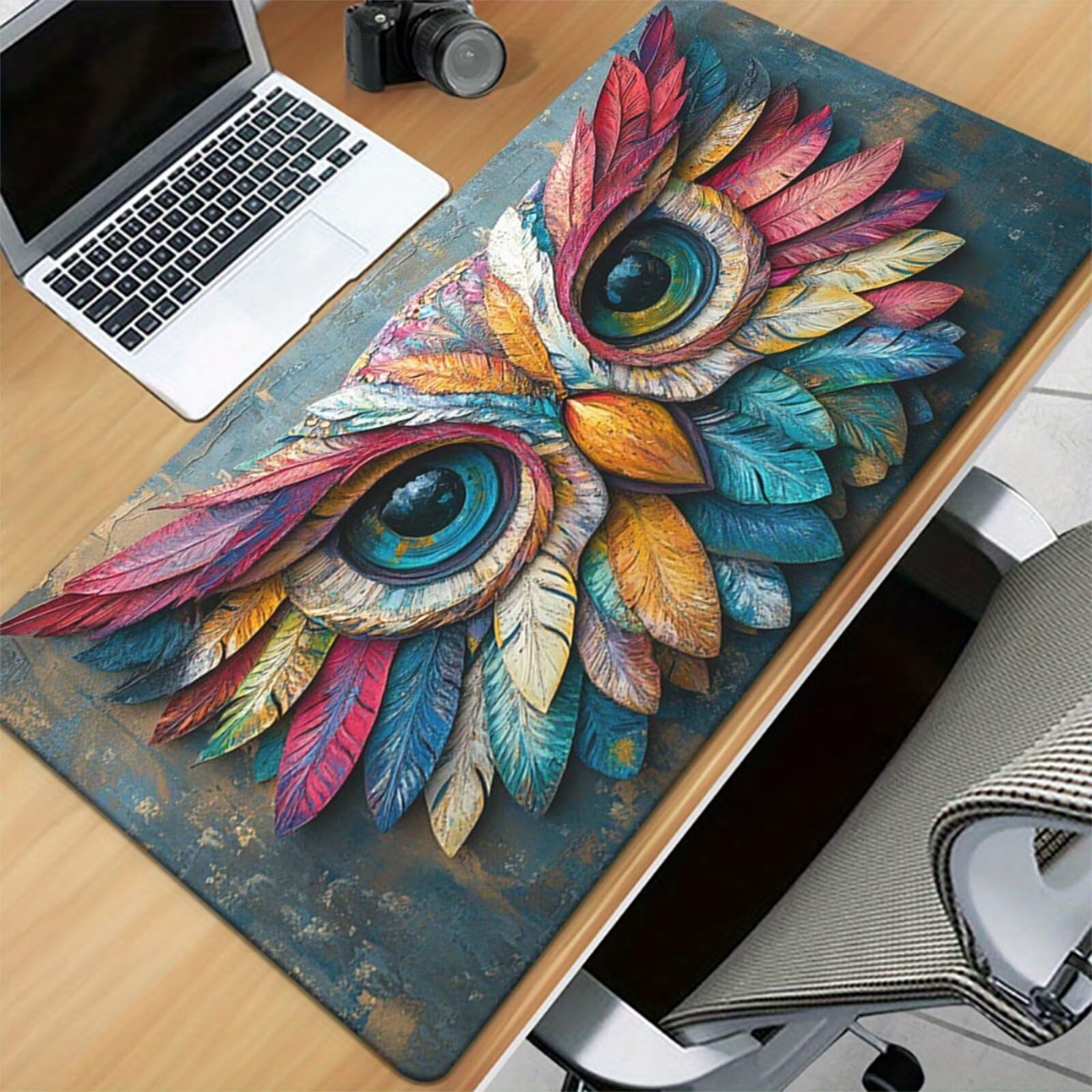 Alfombrilla de Ratón XXL 1000x500x3mm, Alfombrilla de Escritorio Grande Arte Vibrante Búhos, Mouse Pad Gaming Antideslizante con Bordes Cosidos para Teclado, PC y Oficina