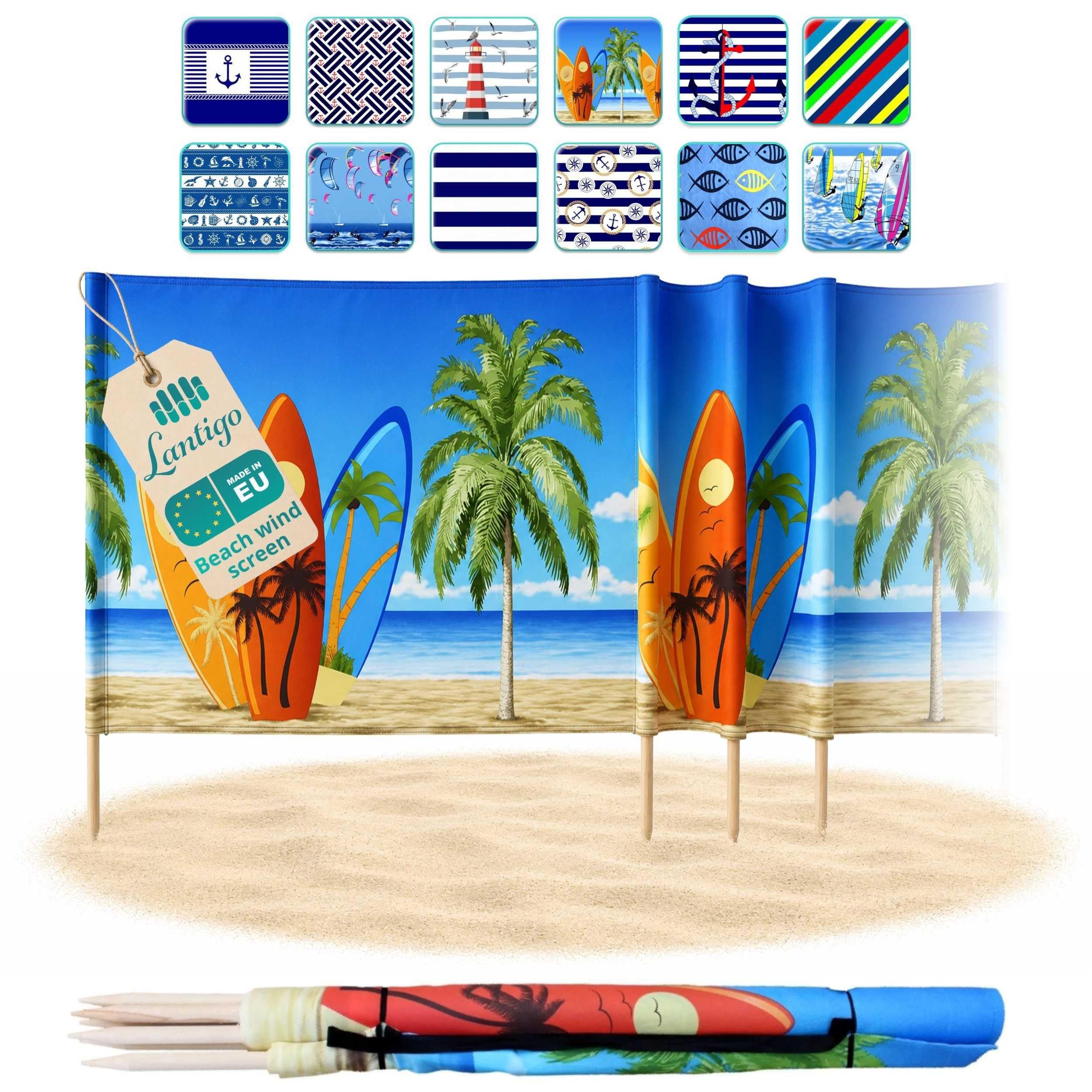 Paravent Plage Microfibres | Brise-Vent 80cm | Planche de Surf 6m | Résistant aux intempéries | Avec cordes | Fait main