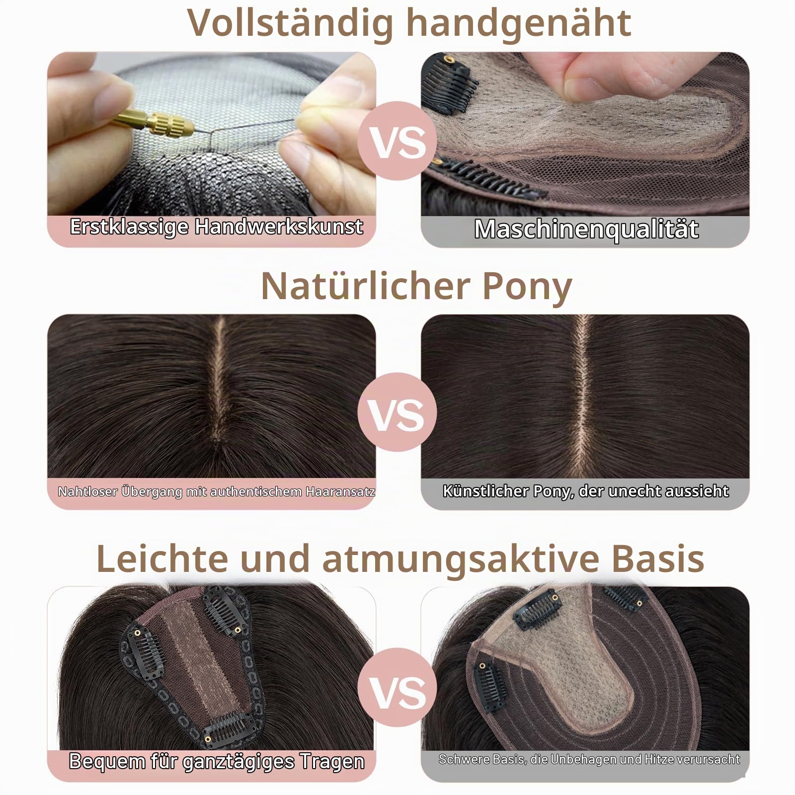 Silk-co Hair Topper Echthaar 30g, 8x10cm handgebunden Basis Toupet Damen, Clip in Haarteile mit Spitzen-Seidenbasis, kein Pony, 30cm #2R Helles Dunkelbraun
