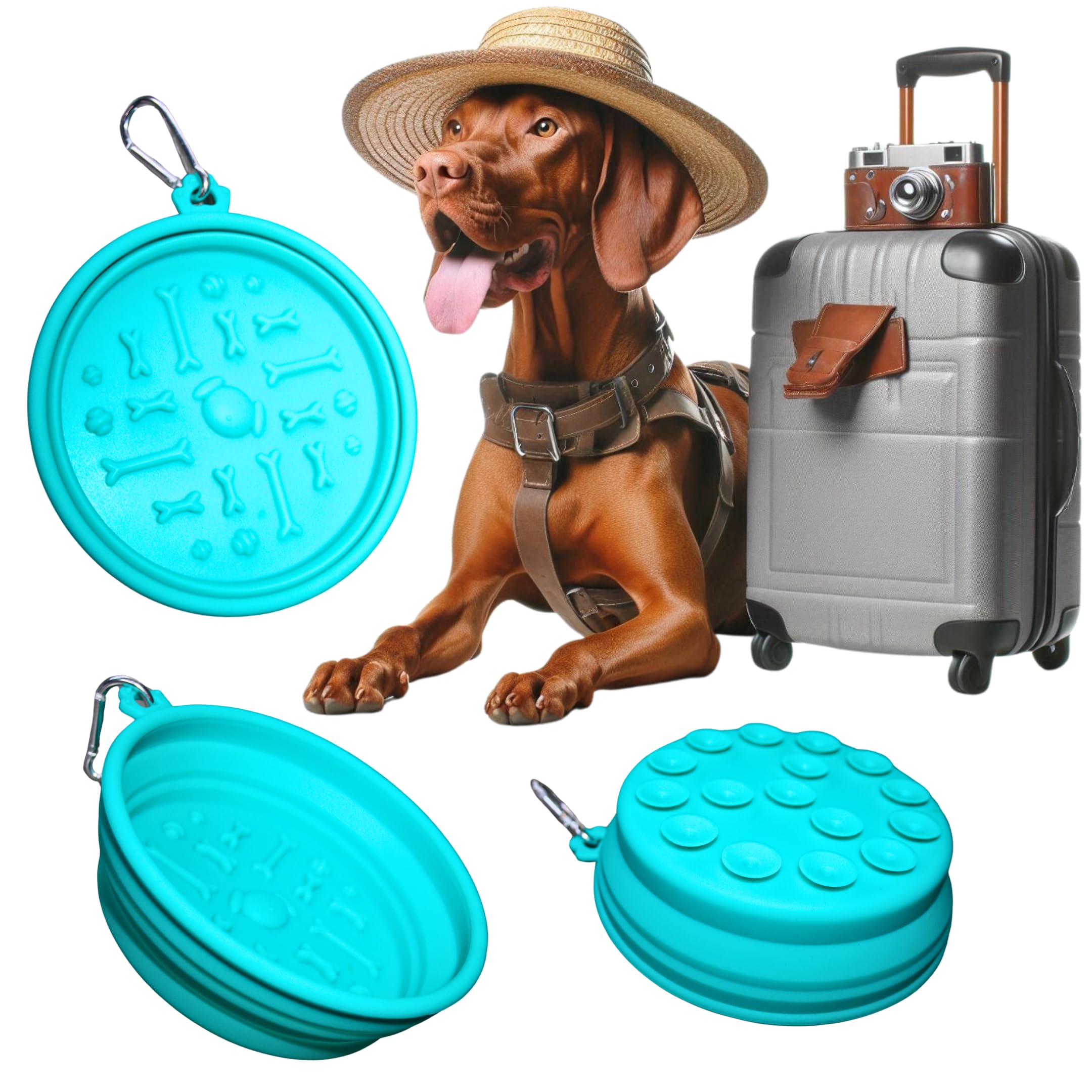 KPET™ LamiBowl Portable Dog Drinker, Dog Feeder Mat, Foldable Dog Feeder, Non-Slip Base