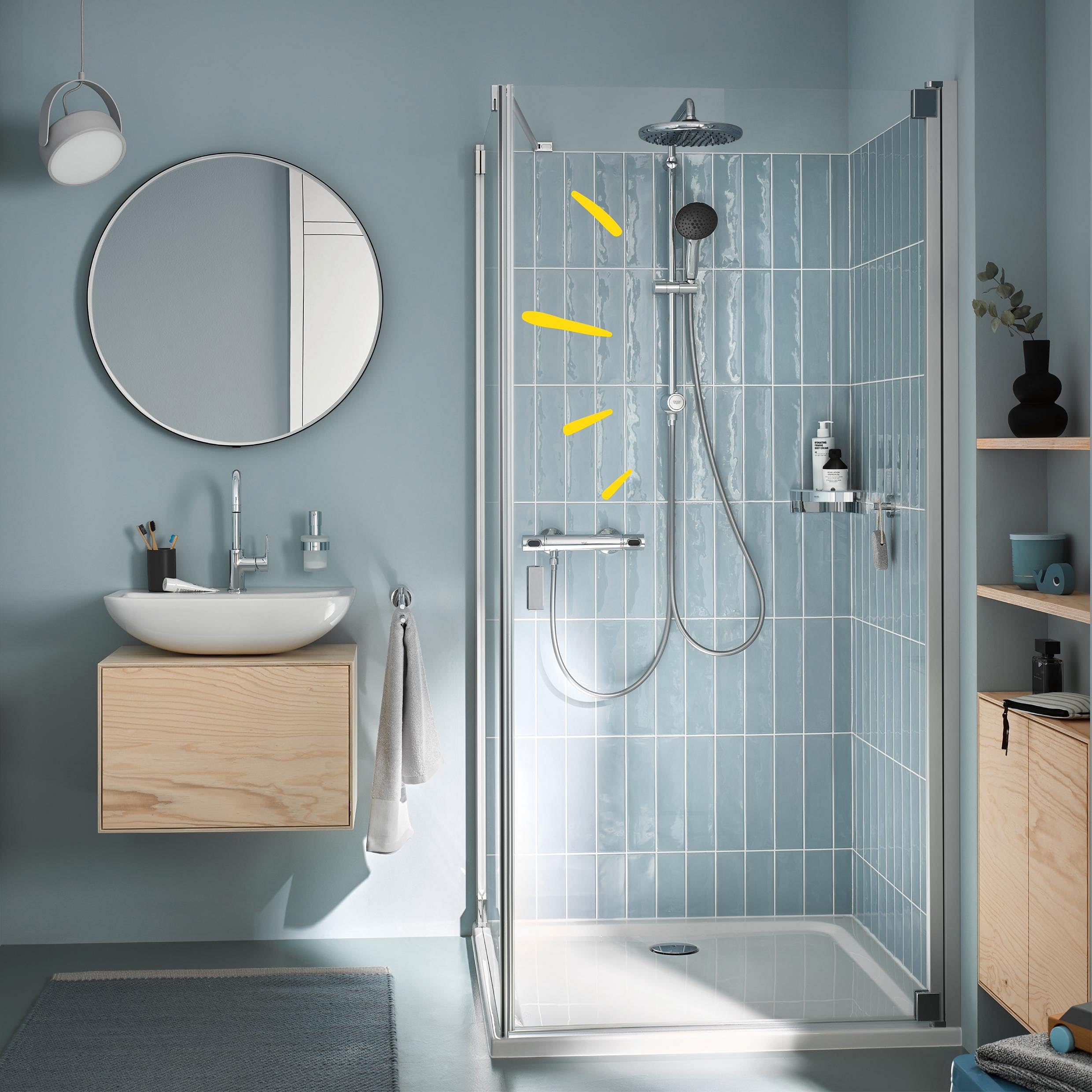 GROHE Vitalio 250, Duschset ohne Armatur, wassersparend, 8l pro Min (Regendusche für vorhandene Duscharmaturen, Duschkopf 2 Strahlarten, Duschstange 74cm, Duschsystem), rund, chrom, 26680001