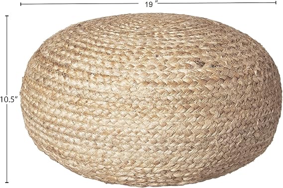 Decor Therapy Round Pouf Ottoman Footrest, Natural Jute Woven, Boho Pouf, Bohemian Style Casual Seating for Living Room, Bedroom, Patio Decor 19x 19x 10.5