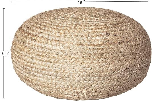 Decor Therapy Round Pouf Ottoman Footrest, Natural Jute Woven, Boho Pouf, Bohemian Style Casual Seating for Living Room, Bedroom, Patio Decor 19x 19x 10.5