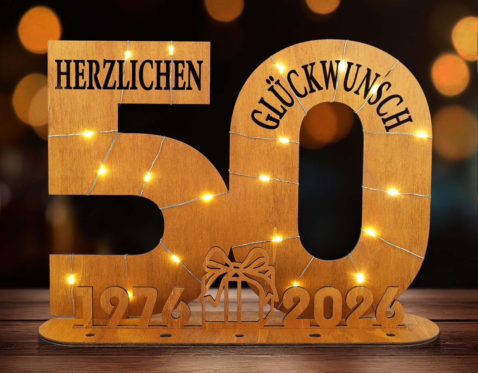 ARTREE 2026 Geldgeschenk 50. Geburtstag für Frau & Mann, Goldene Hochzeit Geldgeschenk aus Holz mit LED Lichterkette, Schild Gästebuch – Tischdeko & Geldgeschenk in einem, Jubiläum Geschenk