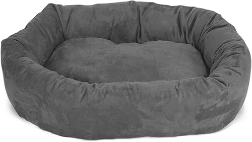 Miniatura 2 de Majestic Pet Products - Cama en forma de bagel para perro, de gamuza color gris, 32 pulgadas, terciopelo, con reposacabeza