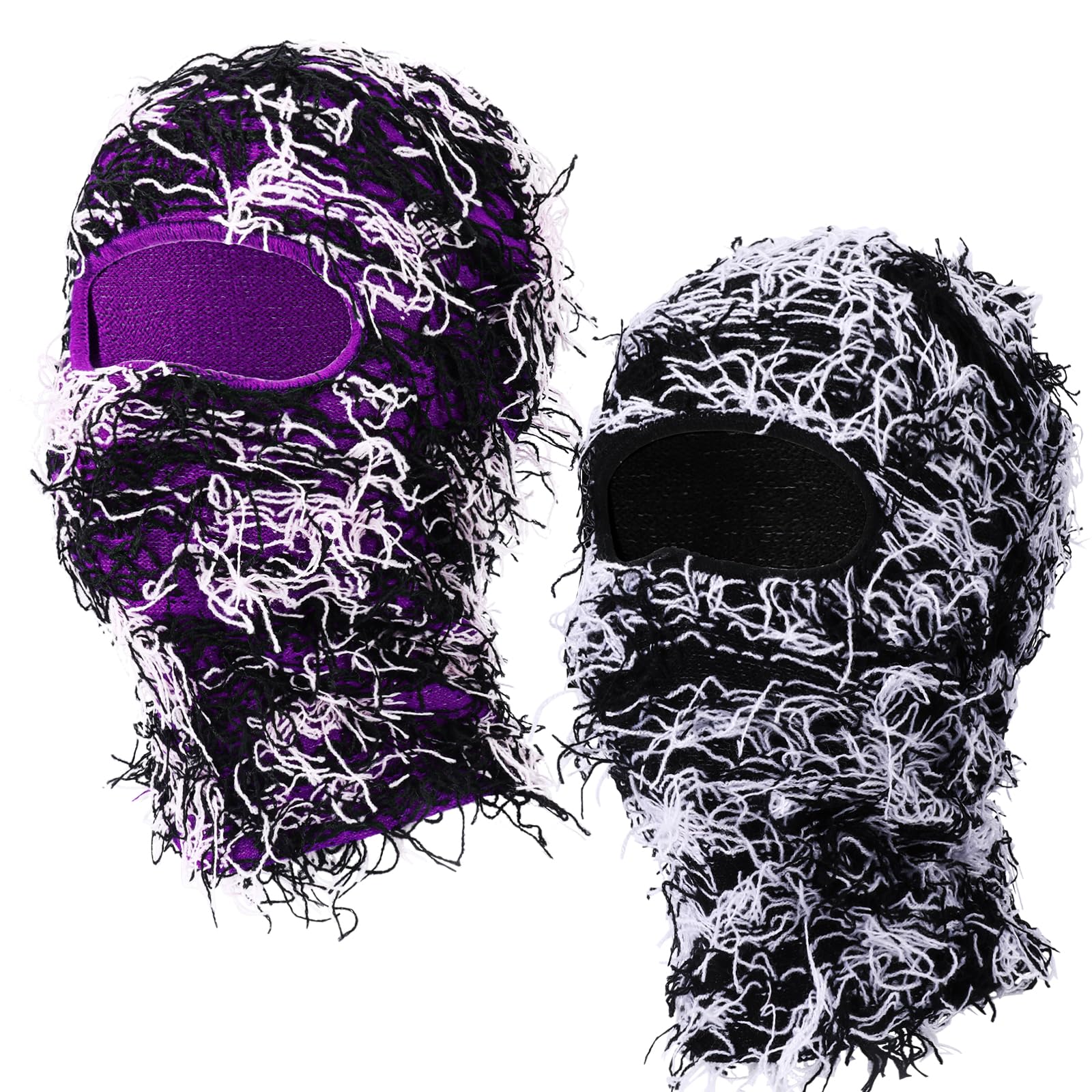 QKURT2 Pcs Distressed Balaclava, Knitted Ski Mask Full Face Windproof Warm Cool Hat, Motorcycle Cycling Winter Warm Face Mask Special Party Dress-up for Men