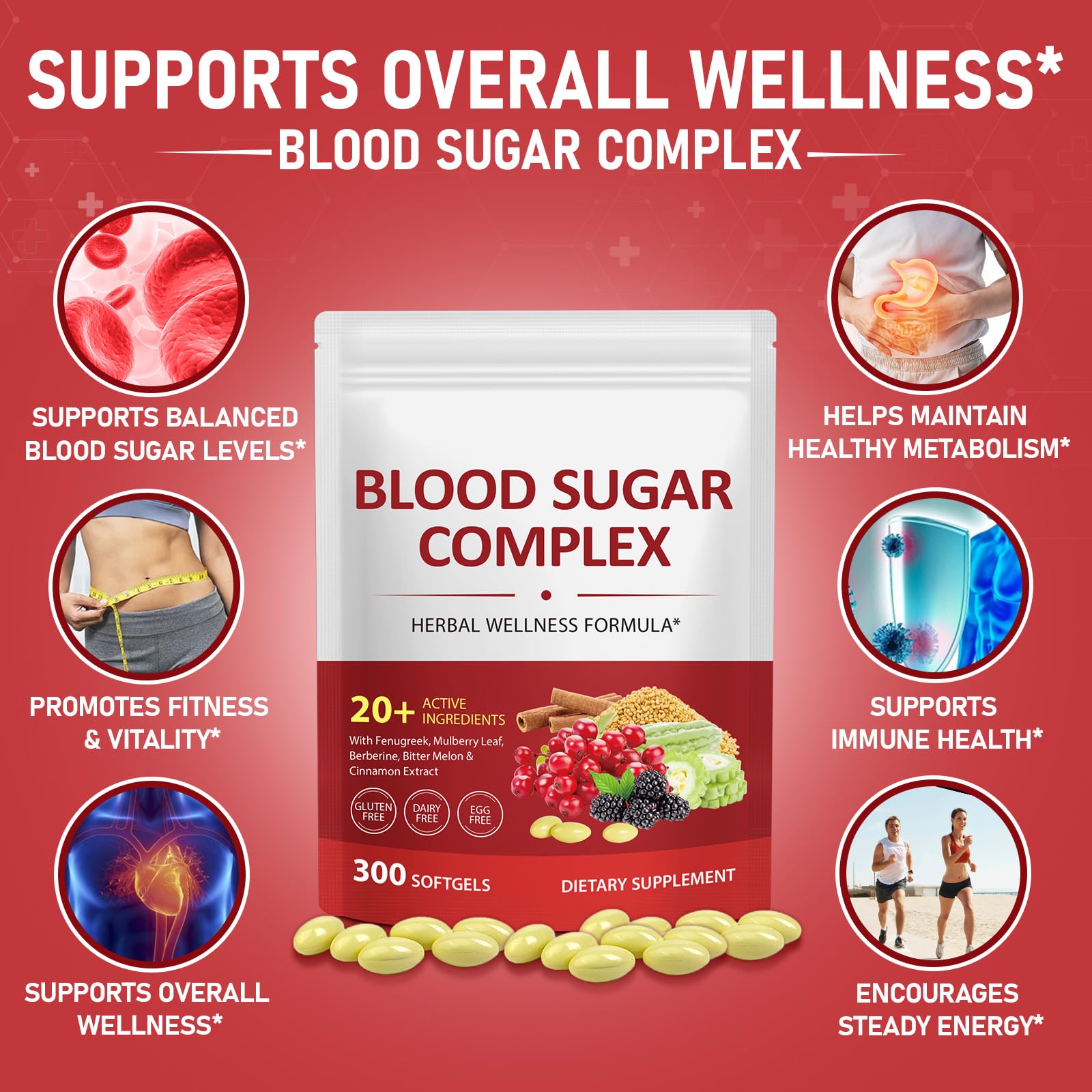 300 Softgels Blood Sugar Complex Supplement | 20+ Active Herbs-Berberine, Cinnamon, Bitter Melon, Mulberry Leaf, Fenugreek, Vitamins for Energy Level, Vitality Support | Clean Formula — Amazon image 4