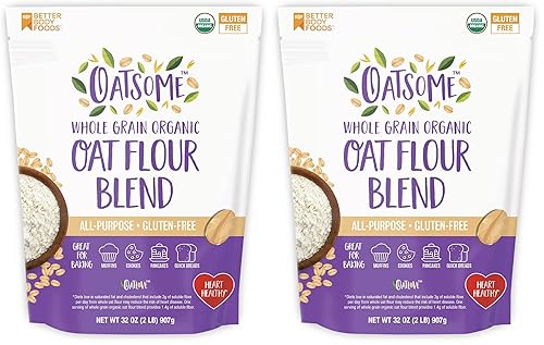Oatsome Mezcla de harina de avena orgánica, grano entero, sin gluten, harina multiusos para hornear, vegana, 2 libras, 32 onzas (paquete de 2)
