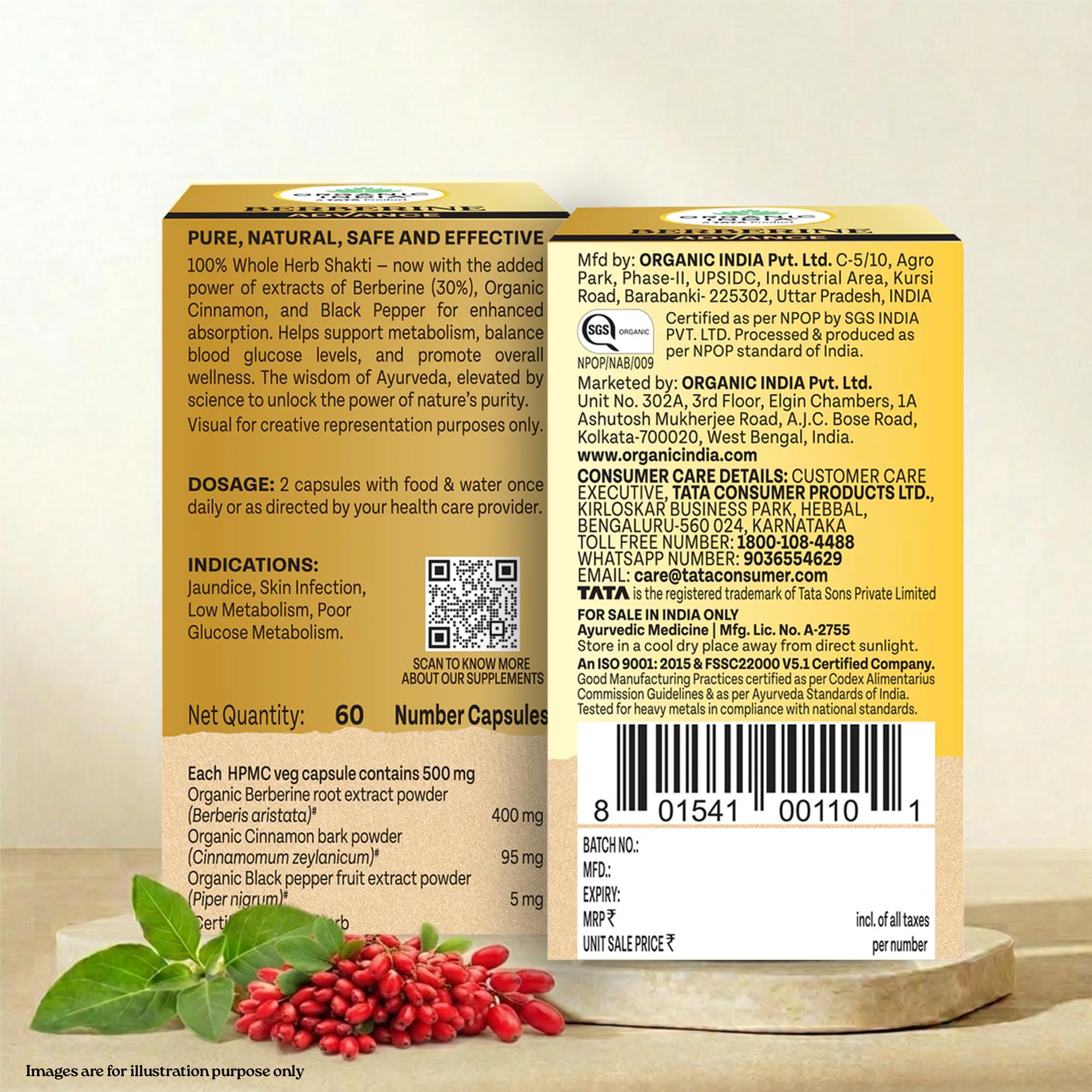 Organic India Berberine Advance Capsules, 60 Veg Capsules, 500 mg per Capsule, With Organic Cinnamon & Black Pepper Extract, Metabolic Support & Blood Glucose Balance product image 7