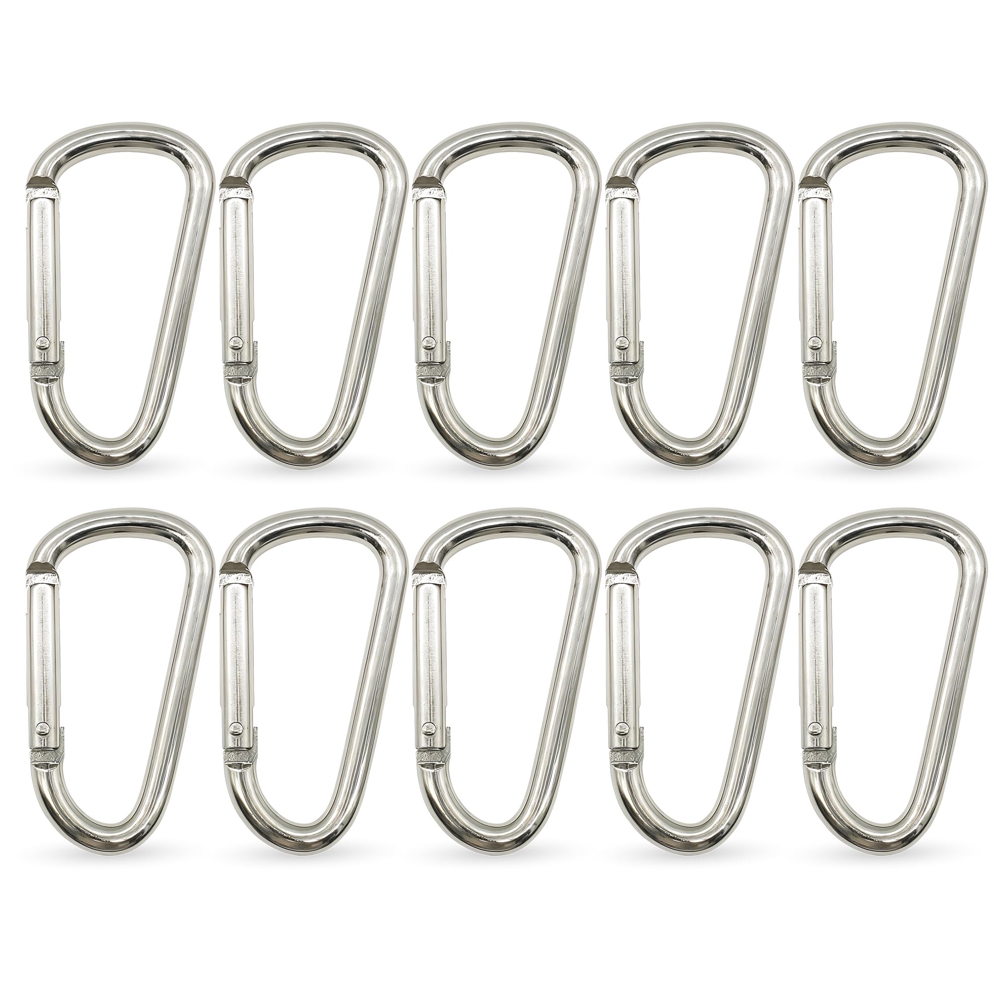 Trimming Shop 45mm Carabiner Aluminium Spring-Loaded Snap Hook Clasps, D-Shape Keychain Clip for Outdoor Camping, Travelling, Cycling, Secure Water Bottle Holder Rust-Proof – 10 Pcs, Silver