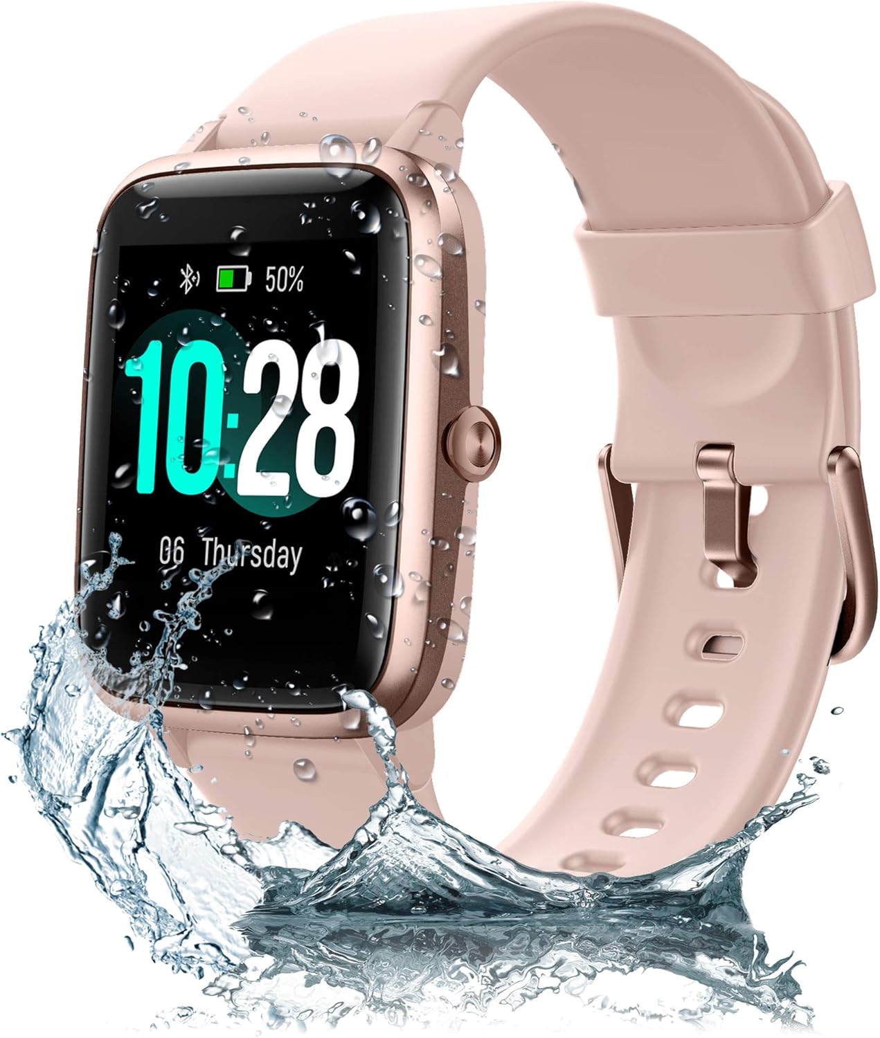 JONVOH Smart Watch Fitness Tracker for Men Women, Smartwatch Digital Heart Rate Monitor, Bluetooth IP68 waterproof, App Text Call Notification, Calorie Counter, 1.3″ Touch Screen, SyncLife 205L – Pink