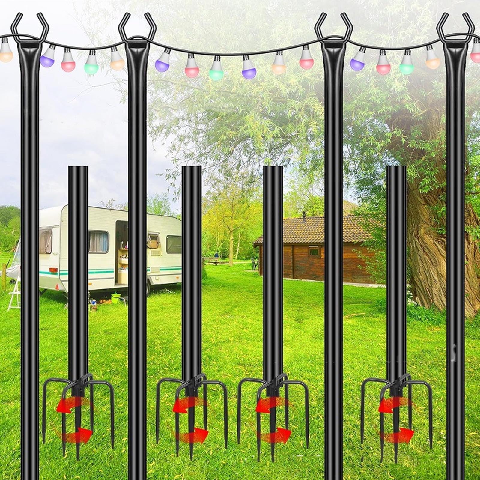 Fdit Lichterkettenmasten, 2er-Set Verstellbare Licht-Hängeständer, Metall-Lichtmasten mit Gabel für Außengarten, Terrasse, Hinterhof