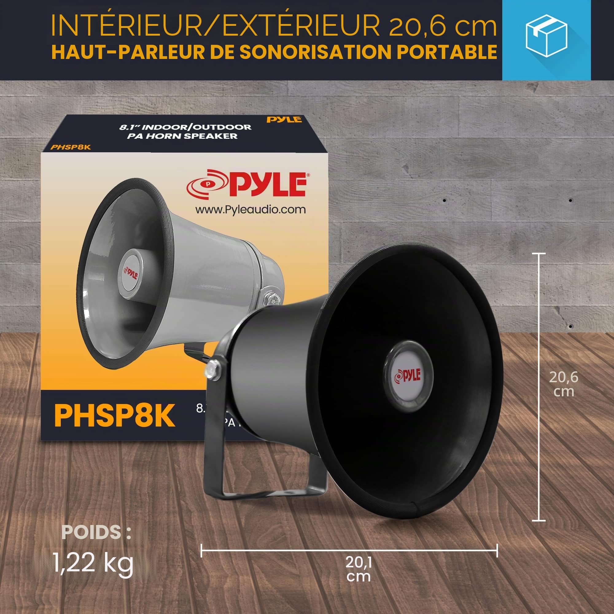 PyleHome PHSP8K Mégaphone intérieur/extérieur 20,5 cm 50 W